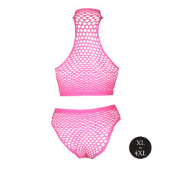 Ouch! Glow Ensemble Bustier et Culotte Filet Rose Fluo